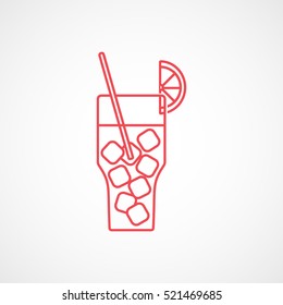 Cocktail With Ice Red Line Icon On White Background