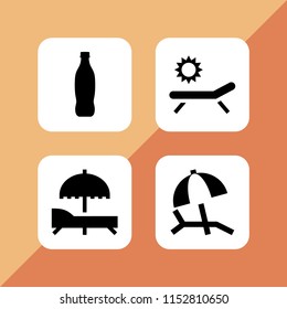 cocktail icon. 4 cocktail set with sunbed and soda vector icons for web and mobile app