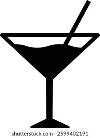 Cocktail icon, black design, in trendy style, flat vector illustration.