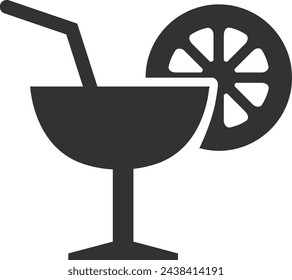 Cocktail icon. Black summer drink black symbol