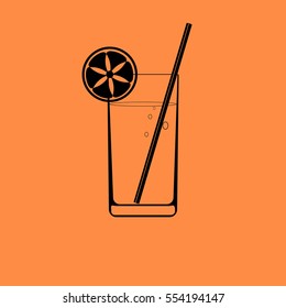 Cocktail icon with citrus fruit on orange background 