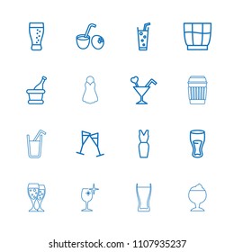 Cocktail icon. collection of 16 cocktail outline icons such as dress, drink, soda, wine glass, champagne, drink coconut. editable cocktail icons for web and mobile.