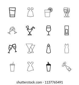 Cocktail icon. collection of 16 cocktail outline icons such as dress, glasses clink, drink, clink glasses, wine glass. editable cocktail icons for web and mobile.