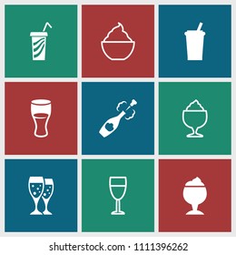 Cocktail icon. collection of 9 cocktail filled and outline icons such as drink, champagne, milkshake, wine glass. editable cocktail icons for web and mobile.