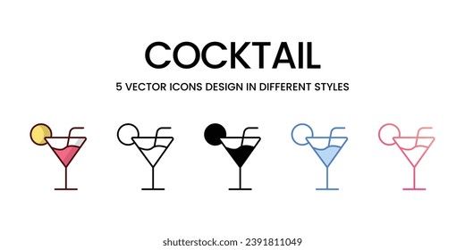 Cocktail Icon Design in Five style with Editable Stroke. Line, Solid, Flat Line, Duo Tone Color, and Color Gradient Line. Suitable for Web Page, Mobile App, UI, UX and GUI design.
