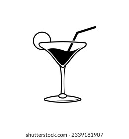 cocktail icon. Drink Icon. Vector black and white isolated illustration.