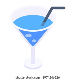 Cocktail icon, editable isometric vector 