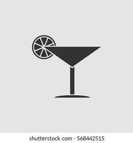 Cocktail icon flat. Black pictogram on grey background. Vector illustration symbol