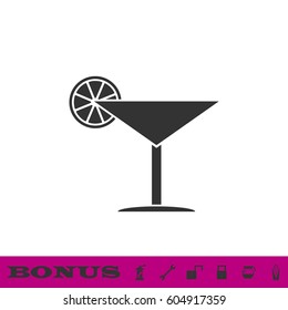 Cocktail icon flat. Black pictogram on white background. Vector illustration symbol and bonus button