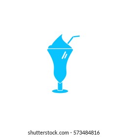 Cocktail icon flat. Blue pictogram on white background. Vector illustration symbol