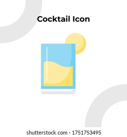 Cocktail Icon with Flat Color Style, Vector Editable