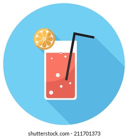 Cocktail icon. Flat design style modern vector illustration. Isolated on stylish color background. Flat long shadow icon. Elements in flat design.