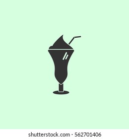Cocktail icon flat. Grey vector symbol on green background