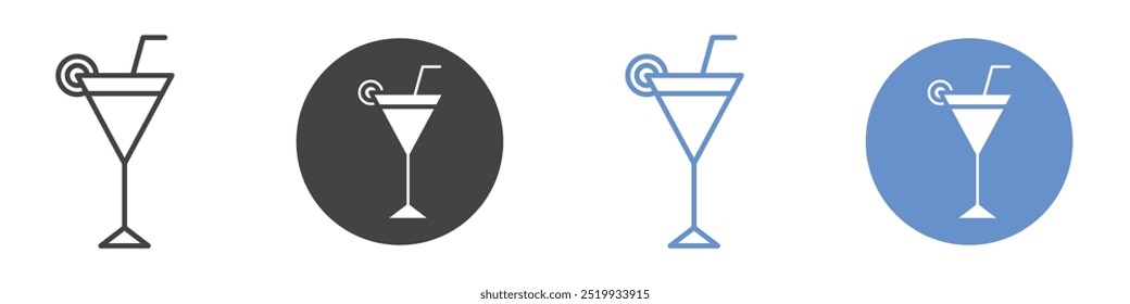 Cocktail icon flat line symbol set.