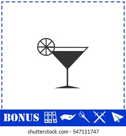 Cocktail icon flat. Simple vector symbol and bonus icon