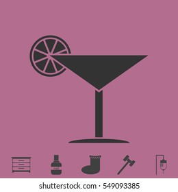 Cocktail icon flat. Simple vector grey pictogram and bonus symbol