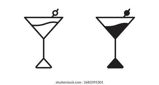 Cocktail icon flat and stroke style pack on white background. Vector illustrations