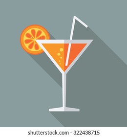 Cocktail Icon. Flat Vector Icon With Long Shadow Design Collection.
