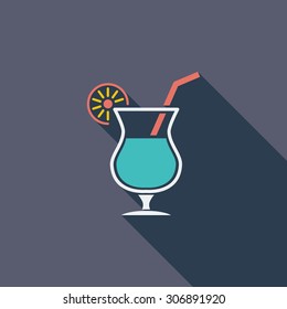 Cocktail icon. Flat vector related icon with long shadow for web and mobile applications. It can be used as - logo, pictogram, icon, infographic element. Vector Illustration.