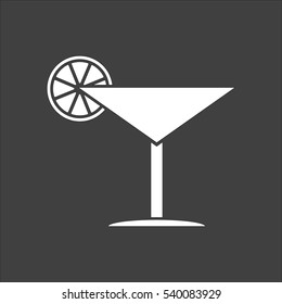 Cocktail icon flat. Vector white illustration isolated on black background. Flat symbol