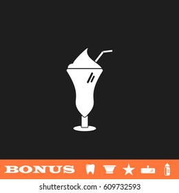 Cocktail icon flat. White pictogram on black background. Vector illustration symbol and bonus button tooth, vase, star, mirror, bottle