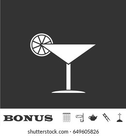 Cocktail icon flat. White pictogram on black background. Vector illustration symbol and bonus icons
