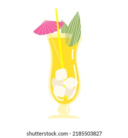 Cocktail icon. Cocktail glass with drink icon for menu. Simple hand drawn logotype template. Vector illustration. Summer drink with umbrella