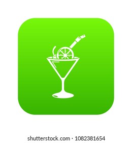 Cocktail icon green vector isolated on white background