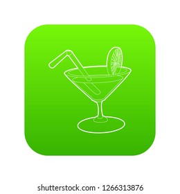 Cocktail icon green vector isolated on white background