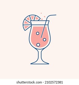 Cocktail icon illustration, alcoholic and non-alcoholic summer drinks with ice cubes of lemon, lime, and mint. Whiskey with ice, tequila, vodka, sambuca, mojito and martini