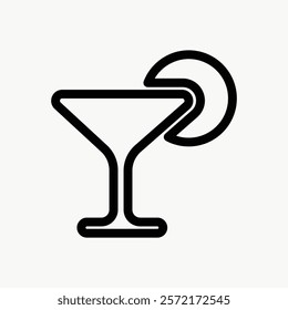 Cocktail icon with a lemon slice. Simple cocktail design, perfect for bars. Enjoy a cocktail with a lemon garnish. Classic cocktail symbol. Simple icon vector element. Bar icon.