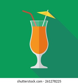 cocktail icon with long shadow. flat style vector illustration