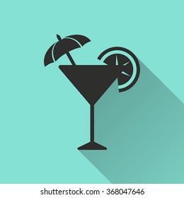 Cocktail  icon with long shadow, flat design. Vector illustration.