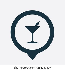 cocktail icon map pin on white background 