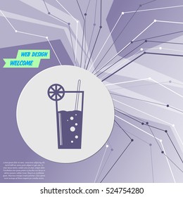 Cocktail Icon on purple abstract modern background. The lines in all directions. With room for your advertising. Vector illustration
