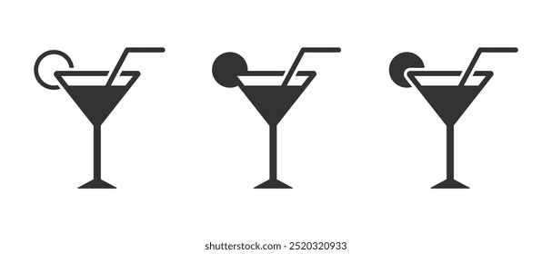 Cocktail icon on white background. Vector illustrations set