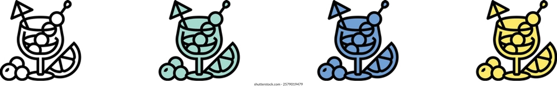 cocktail icon. Outline, Green, Blue and Yellow Style Design Isolated On White Background