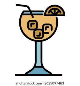 Cocktail icon. Outline cocktail vector icon color flat isolated