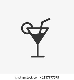 Cocktail icon. Refreshing drink with lemon. Vector illustration in flat style.