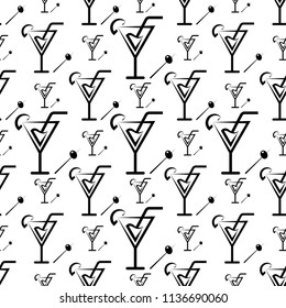 Cocktail Icon Seamless Pattern, Cocktail Vector Art Illustration