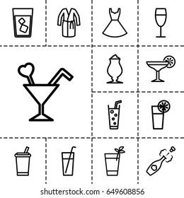 Cocktail icon. set of 13 outline cocktail icons such as dress, drink, milkshake, soda, cocktail, wine glass