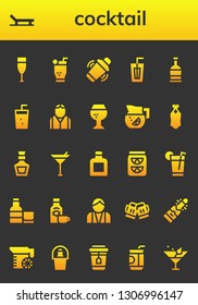 cocktail icon set. 26 filled cocktail icons.  Simple modern icons about  - Champagne, Beach, Mojito, Shaker, Drink, Rum, Soda, Bartender, Brandy, Lemonade, Swimsuit, Whiskey, Martini