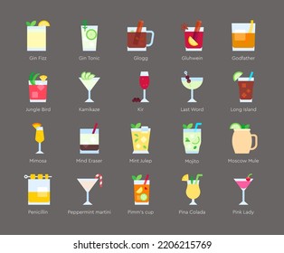 Icono de cóctel conjunto 4, Ilustración vector de bebidas alcohólicas mixtas