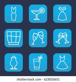 Cocktail icon. set of 9 outline cocktail icons such as dress, milkshake, clink glasses, drink, cocktail