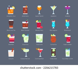 Cocktail icon set,  Alcoholic mixed drink vector illustation