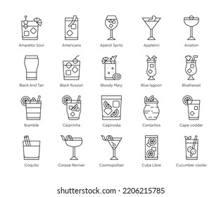 Cocktail icon set,  Alcoholic mixed drink vector illustation