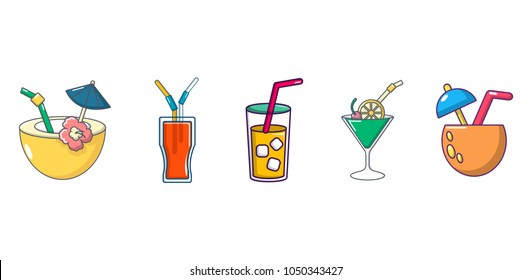 Cocktail icon set. Cartoon set of cocktail vector icons for web design isolated on white background