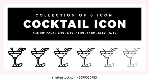 Conjunto de iconos de cóctel. Colección de 6 iconos de contorno para barras y menús
