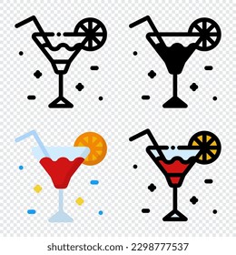 Cocktail icon set. Colorful cartoon cocktail icon. Cocktail glass with lemon slice. Cocktail logo. Vector illustration