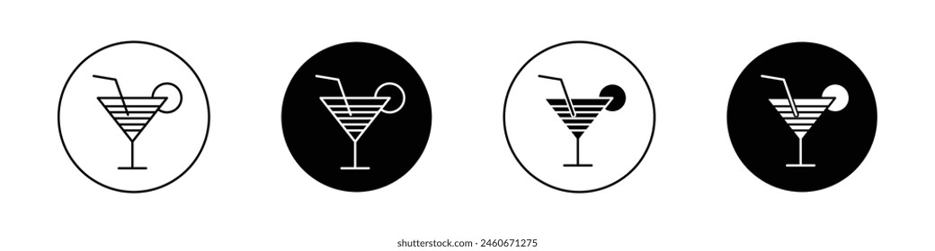 Cocktail icon set. drink glasses vector symbol. club or restaurant coctail glass sign in black filled and outlined style.